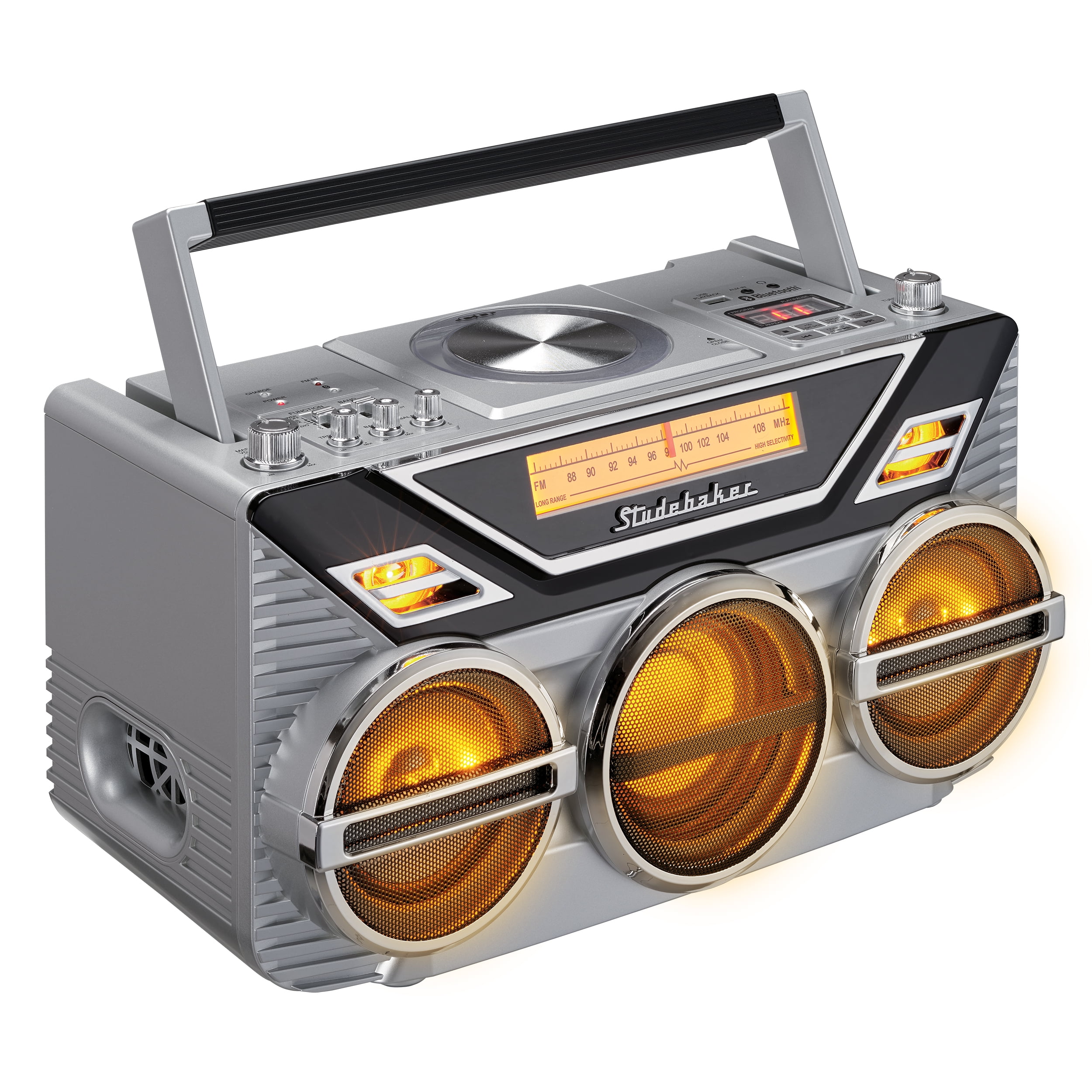 Studebaker SB2165S Avanti Bluetooth Boombox CD/AM-FM Radio/15 Watt Subwoofer (Silver)  [SPEAKERS]