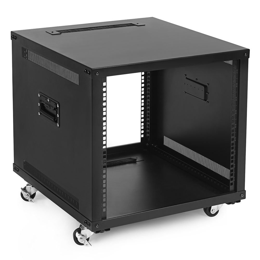 NavePoint 9U Portable Rolling Network Rack, Adjustable Depth 2.5 to 22.6 Inches, Top and Bottom