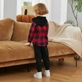 thumbnail image 2 of URMAGIC URMAGIC Toddler Boys Long Sleeve Plaid Hooded Shirt Drawstring Jogger Pants Outfits, 2 of 10