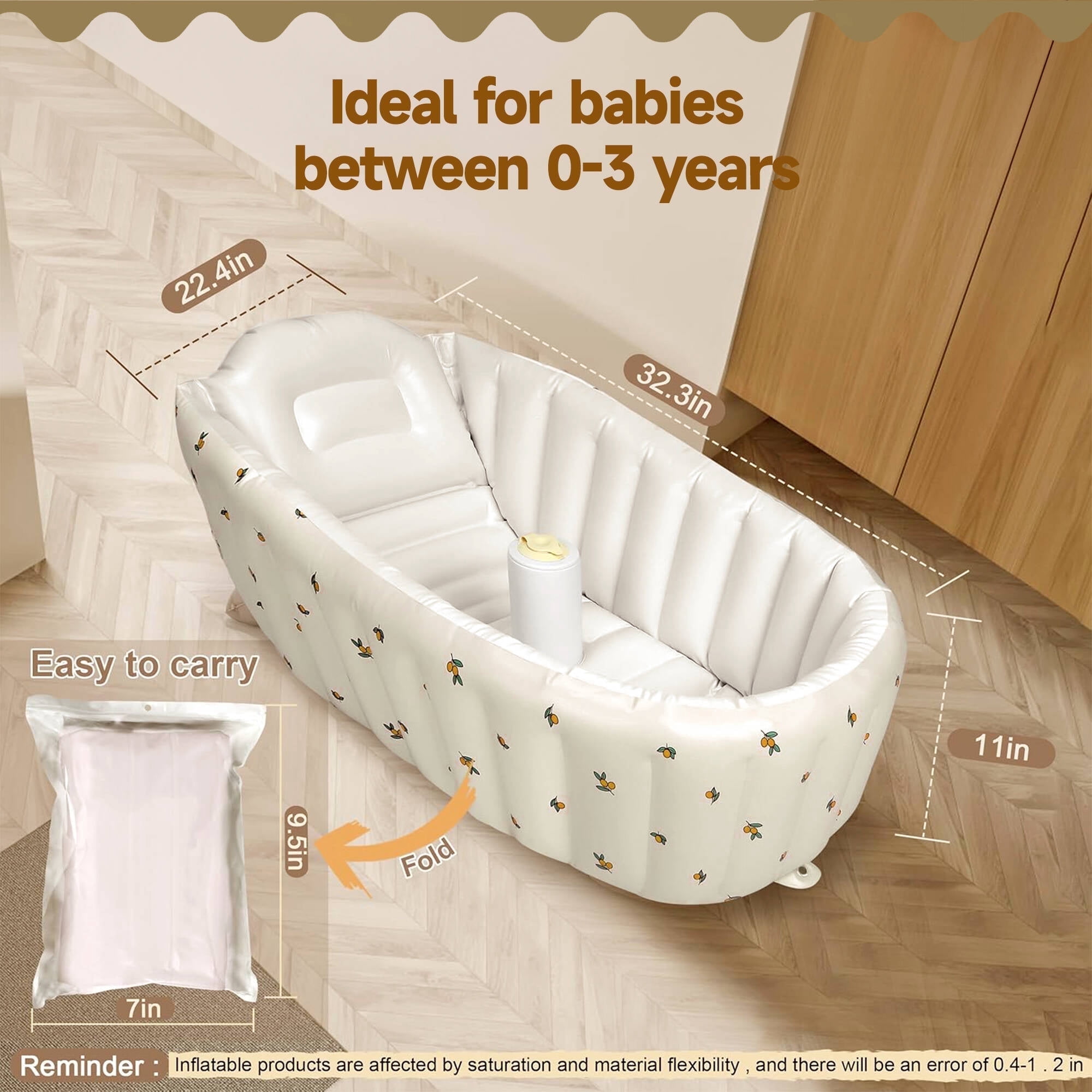 Morfone Inflatable Baby Bathtub for Newborn to Toddler, Portable Baby Tub with Built-in Air Pump, Collapsible Shower Basin for Easy Storage