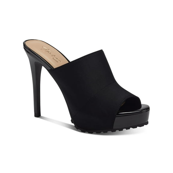 THALIA SODI Womens Black 1" Platform Lug Sole Cindie Round Toe Stiletto Slip On Heeled Sandal 5.5 M