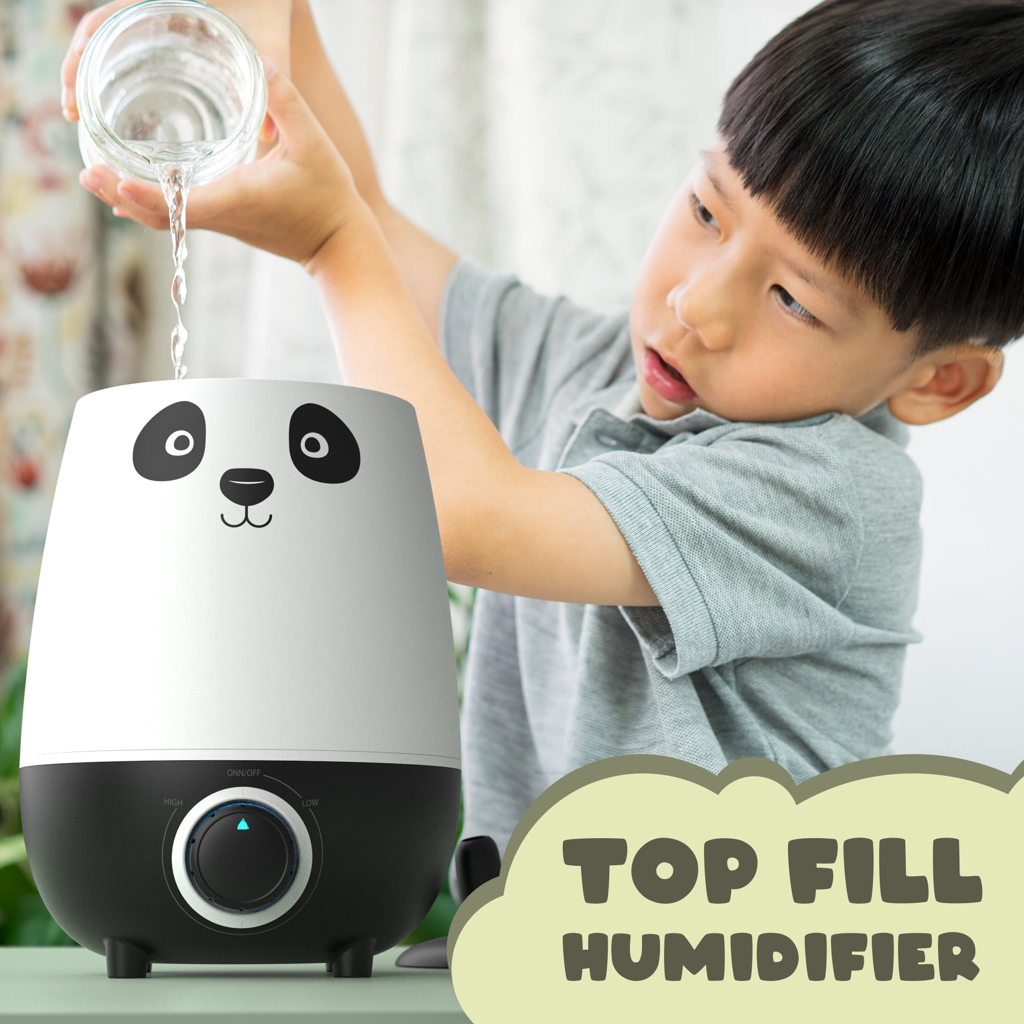 Everlasting Comfort Quiet Panda Humidifier for Babies & Nursery, 2.5L Top Fill, Auto Shut-Off, Cool Mist