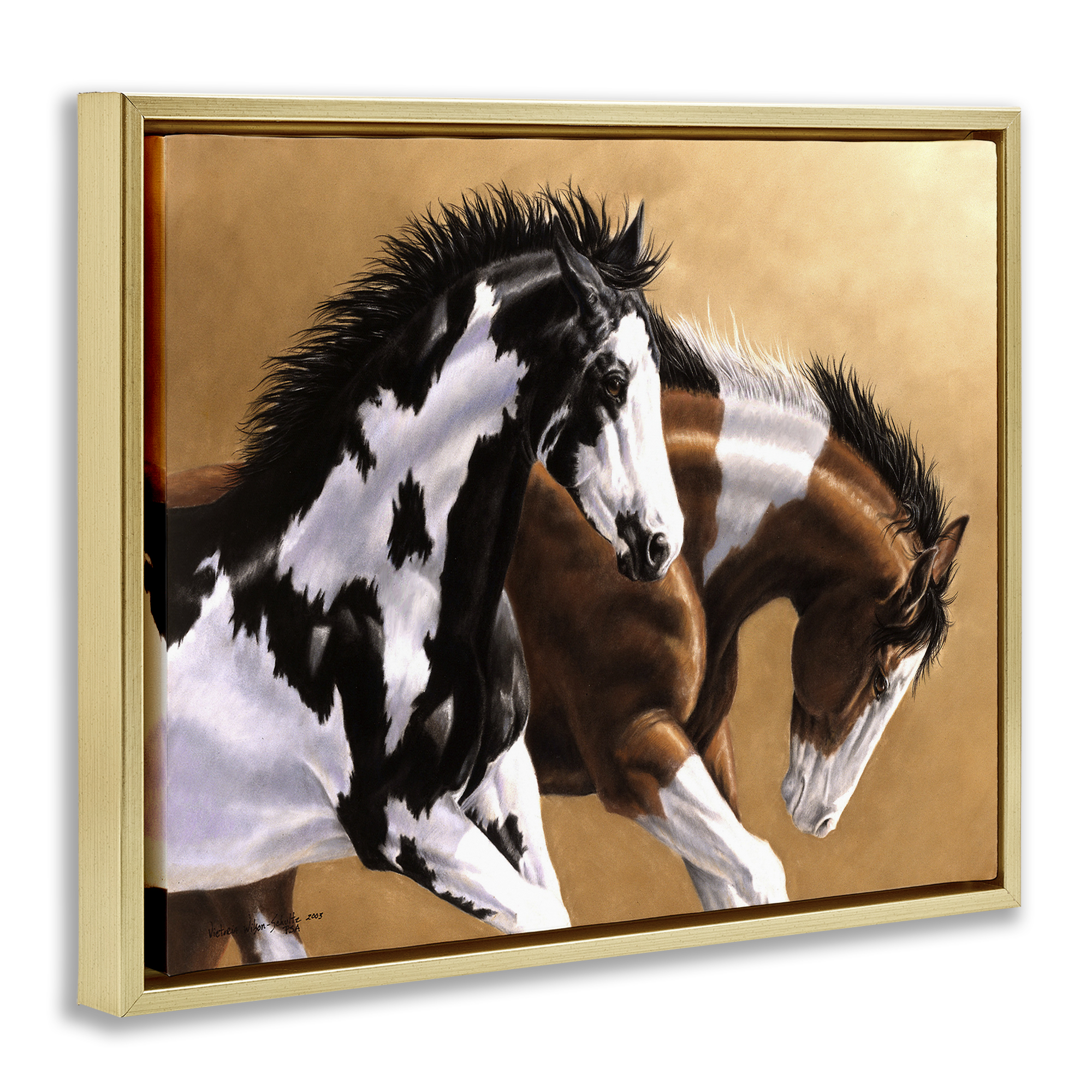 Stupell Industries Wild & Free Mares Animals & Insects Painting Gold Floater Framed Canvas Art Print Wall Art, 31 x 25