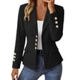thumbnail image 2 of Chiccall Fitted Waist Long Sleeve Blazer Jacket for Women Solid Notched Collar Button Open Front Peplum Suit Coat with Pockets, 2 of 5