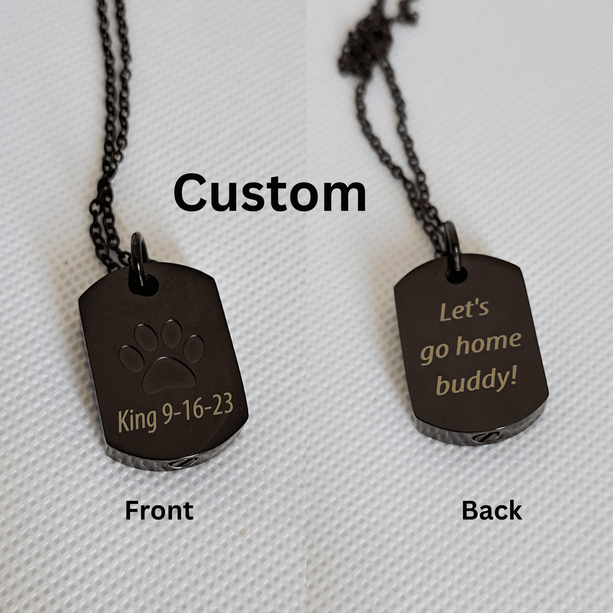 Custom Cremation Jewelry Black Stainless Steel Dog Paw Ash Urn Pendant Necklace