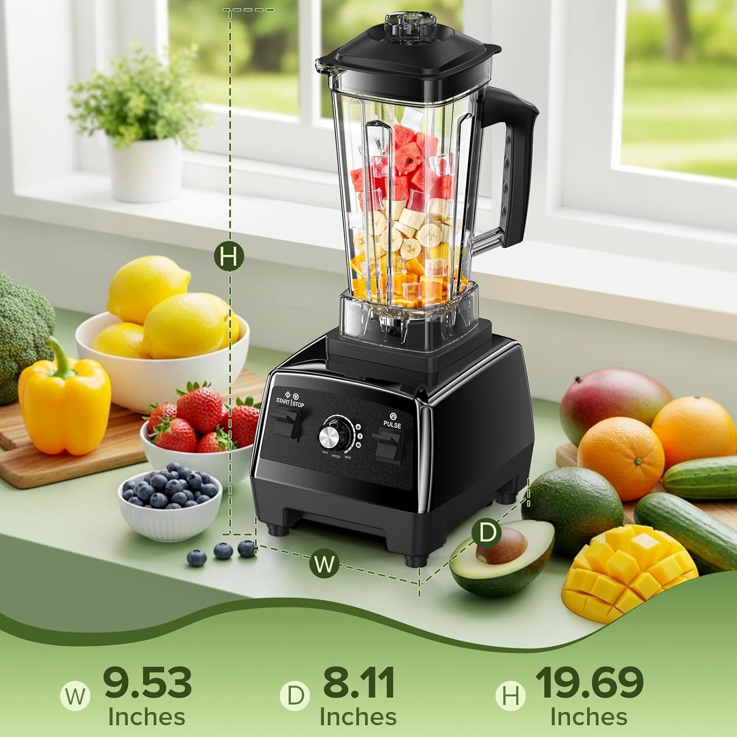 High-Speed Blender for Smoothies with 68oz Pitcher and 20oz Cup, Black Countertop Appliance for Ice Crushing