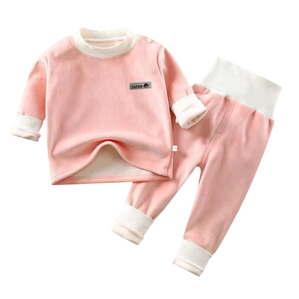Girls Outfits&Set Baby Warm Underwear Set Autumn Winter Children's Pajamas Cozy Thickened Wool Long Sleeve Homewear Comfort Clothing,Size 18-24 Months