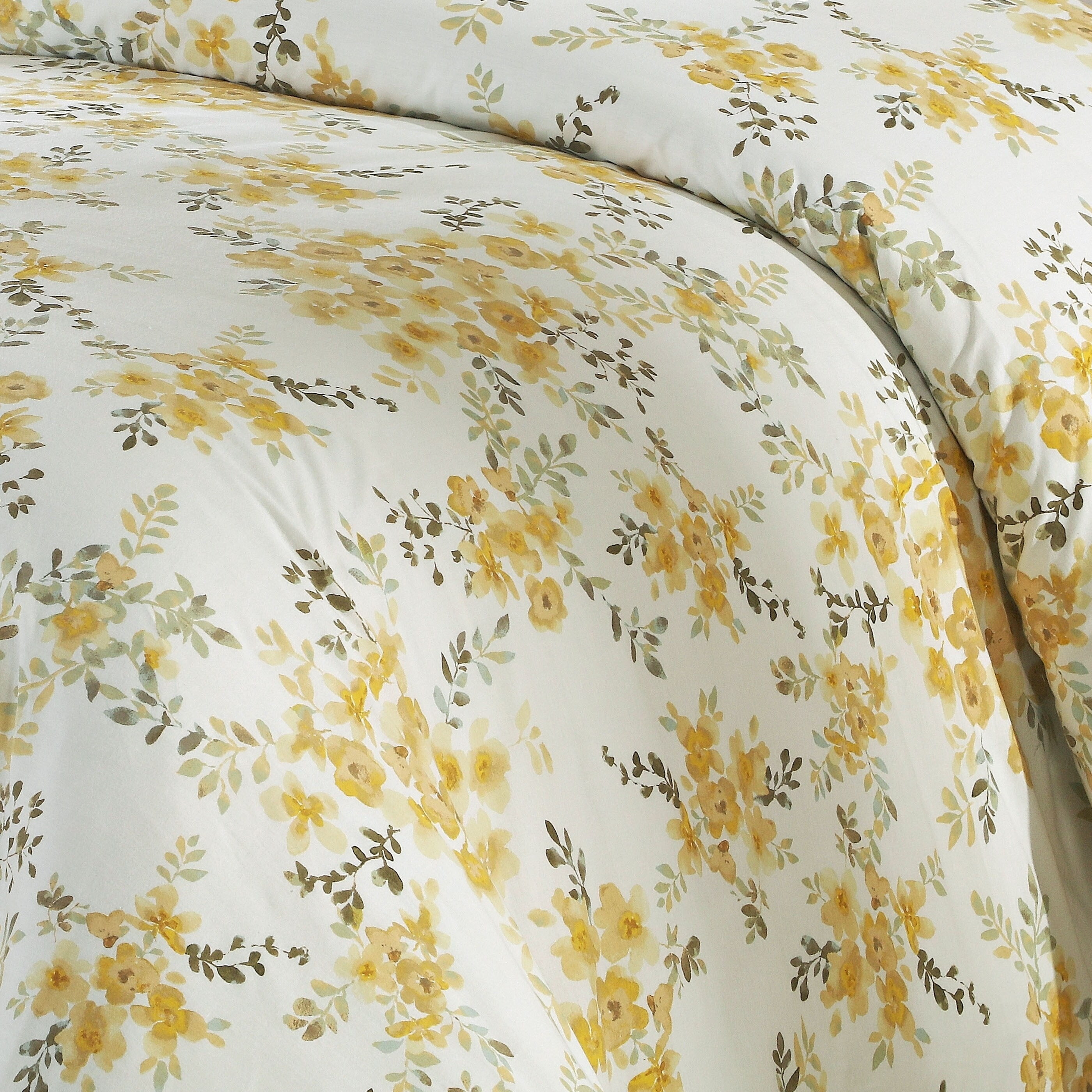 Alpha Textile LLC Style Quarters Savanah Floral 3pc Duvet Cover Set-Yellow Watercolor Savannah Floral Pattern-100% Cotton-Machine Washable - King