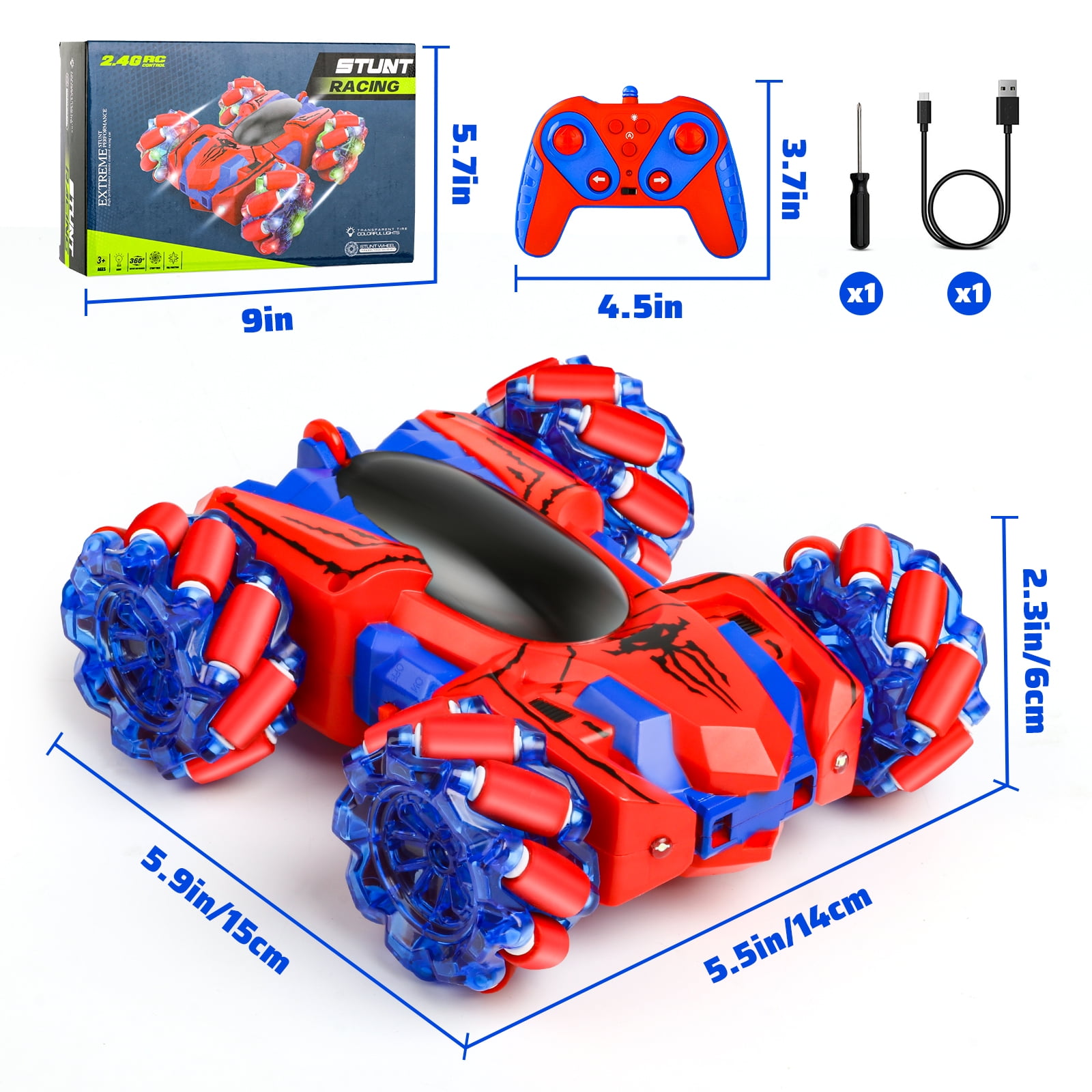 Huge Wave Spider Remote Control Car, Double Sided RC Stunt Car Outdoor Toys for Kids, 360° Flip 4WD Rechargeable Racing for 4 5 6 7 8 9 10 Boys Girls Christmas Birthday Gifts