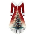 thumbnail image 2 of Christmas Dresses for Women Women's Fashion Elegant Autun And Winter Long Sleeve V-Neck Christmas Print Dress for Holiday Party,Red,2XL, 2 of 5