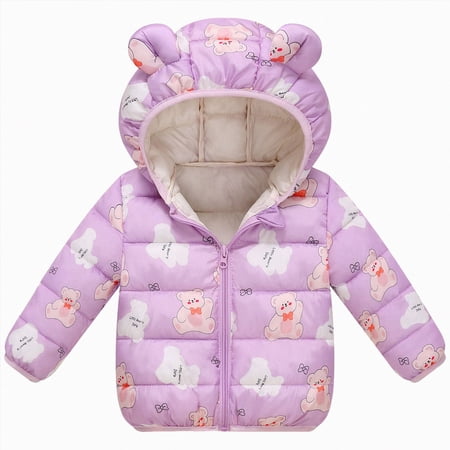 Linfrsh Toddler Boys Girls Cartoon Print Zip Jacket Hooded Trench Lightweight Kids Coats Windbreaker Outdoor Cute Dust Coats (Purple 18-24 Months)