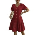 thumbnail image 5 of tasrioml Women's Summer Cotton Linen Midi Dress Casual Short Sleeve V-Neck Button Down Dress Flowy Ruffled A-Line Beach Sundress, 5 of 8
