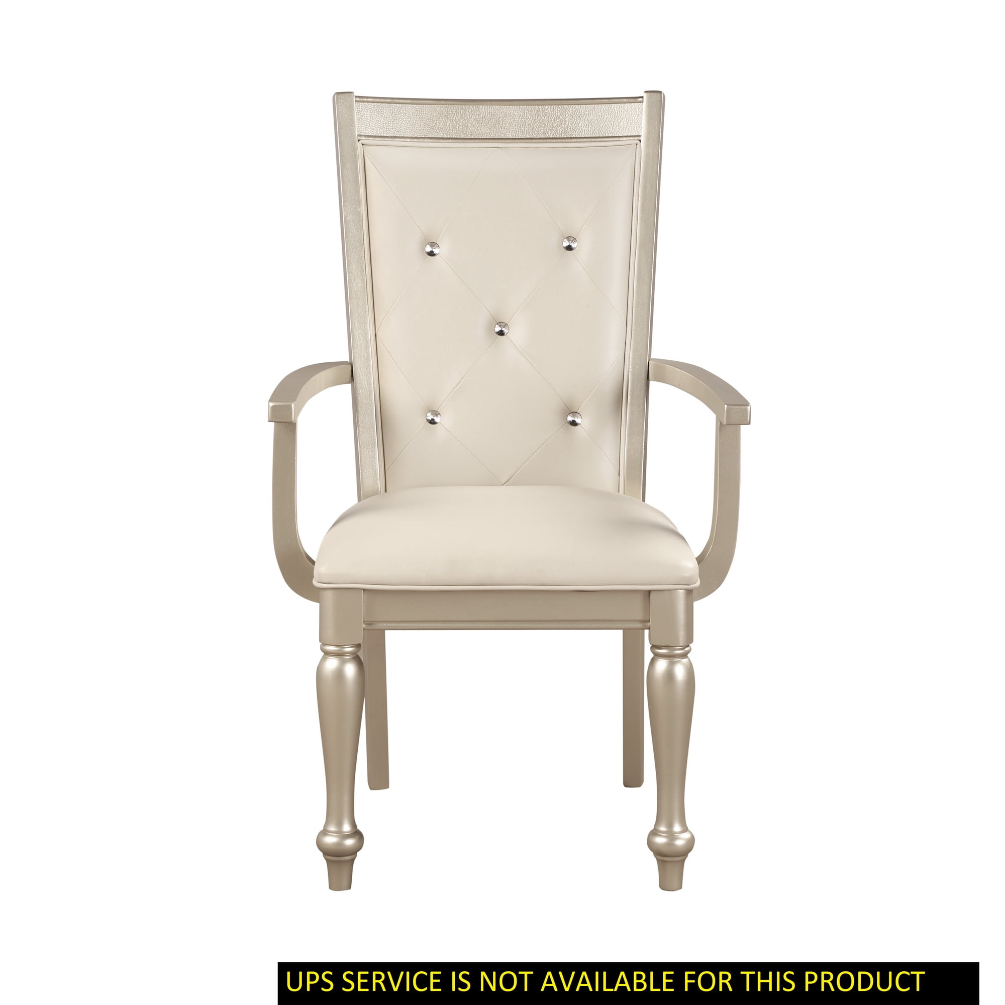 Dining Chairs, Set of 2 Silver Faux Leather Arm Chairs with Crystal Button-Tufted Backs, Traditional Glam Wood Frame Upholstered Seating for Dining Room, 24" x 24.5" x 39"H