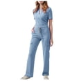 thumbnail image 2 of Women's 4-Way Stretch Scrub Sets Notch V Neck Top & Multi-Pocket Cargo Pants Short Sleeve Nursing Uniform Soft Quick Dry Wrinkle-Free Utility Workwear for Healthcare, 2 of 4