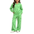 thumbnail image 5 of Vmberlty Kids 2 Piece Tracksuits Girl's Solid Color Fall Winter Outfits Zip Up Hooded Sweatshirts and Cargo Pants Casual Active Sets for 1‑13 Years, 5 of 6