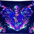 thumbnail image 2 of Póster de pared Trippy reactivo UV, tapiz de decoración de habitación Hippie, tapiz de pared de esqueleto, 2 of 5