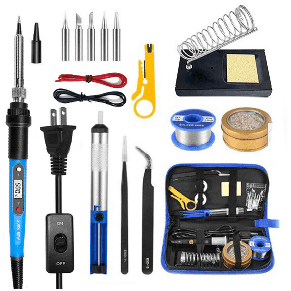 Electronic Soldering Iron Kit, 80 Watt Adjustable Temperature Soldering Tool with LCD Display, 16-in-1 Soldering Kit, On/Off Switch