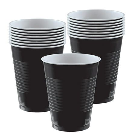 Amscan Go Brightly Plastic Cups, 18 Oz, Black, Pack Of 16 Cups