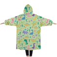 thumbnail image 2 of Oversized Wearable Blanket Hoodie,Green Dinosaurs Cacti Pattern Sherpa Blanket Hoodie with Super Pockets,Super Warm Fuzzy Pullover for Women & Men, 2 of 6