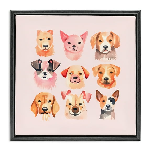 Stupell Industries Whimsy Dog Parade Animals Painting Black Floater Framed Canvas Art Print Wall Art, 18 x 18