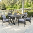 thumbnail image 2 of GDF Studio Ashwood Outdoor Aluminum and Wicker 7 Piece Dining Set with Cushion, Gray, 2 of 13