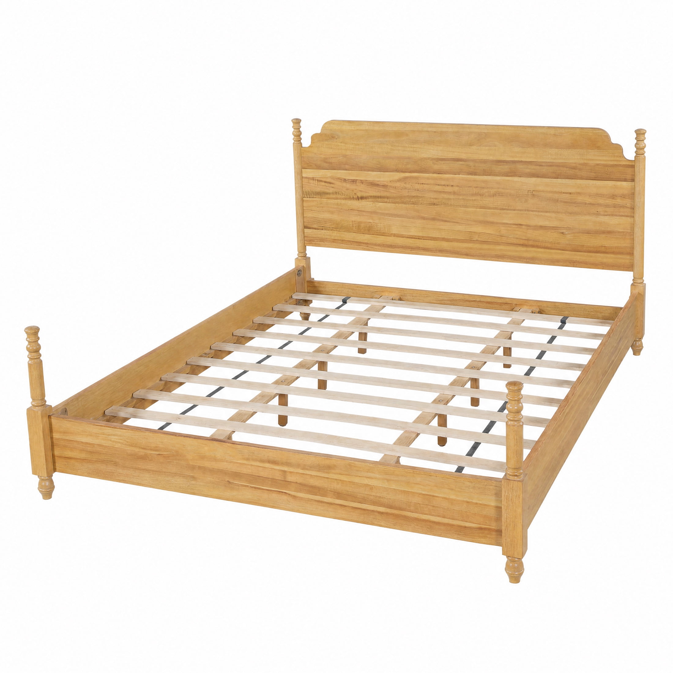Christopher Knight Home Farmhouse Queen Platform Bed with Curved Headboard, Turned Legs, Teak Brown