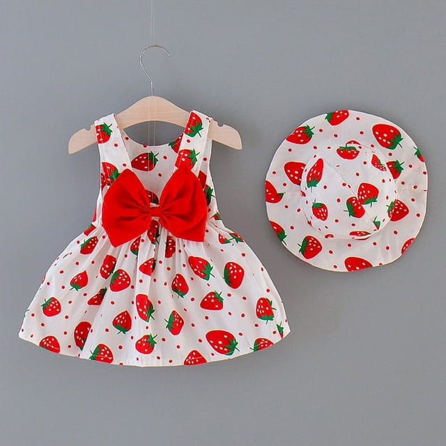 Herrnalise - Vestido de princesa con estampado de fresas para niñas pequeñas, sombrero y ropa