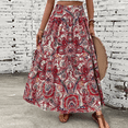 thumbnail image 5 of WTOBBY Women's Bohemian Print Smocked Floral Maxi Skirt with Loose High Waist and Big Swing, Summer Beach A-Line Pleated Long Skirt for Casual Vacation Wear,Red XL, 5 of 5