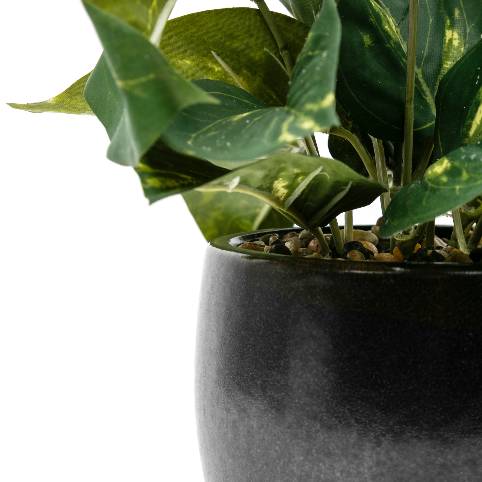 Better Homes & Gardens Artificial Dieffenbachia in Dark Brown Ceramic Planter, 12 in