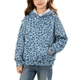 thumbnail image 2 of Spazoro Girls Hooded Sweatshirt with Pockets, Hooded Neck Long Sleeve Drawstring Leopard Print Warm Pullover Tops Casual Hoodies for School Blue Size 7, 2 of 9
