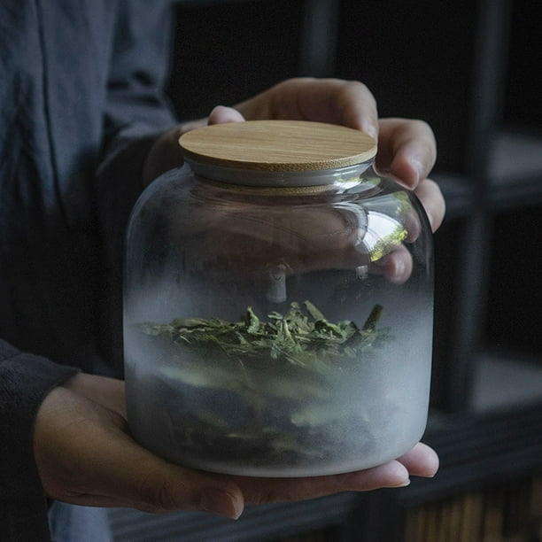 Frasco de vidrio transparente con tapa de bambú para té hirviendo, nube de niebla, frasco de té portátil para té Puer, frasco de té Tieguanyin