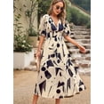 thumbnail image 5 of Womens Summer Dresses 2025 Casual Puff Short Sleeve V Neck Floral Boho Maxi Dress  S, 5 of 8