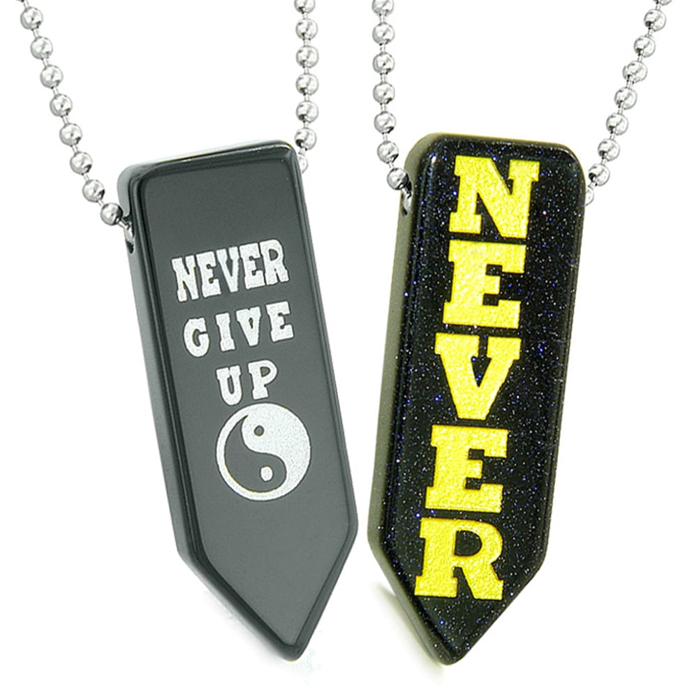 Never Give Up Amulets Love Couples Best Friends Yin Yang Magic Powers Black Agate Arrowhead Necklaces 