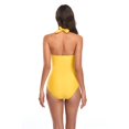 thumbnail image 2 of SWSMCLT Women's High Waisted Swimsuit Beach Halter V Neck One Piece Bathing Suit Slimming Ruched Swimwear Yellow Large, 2 of 4