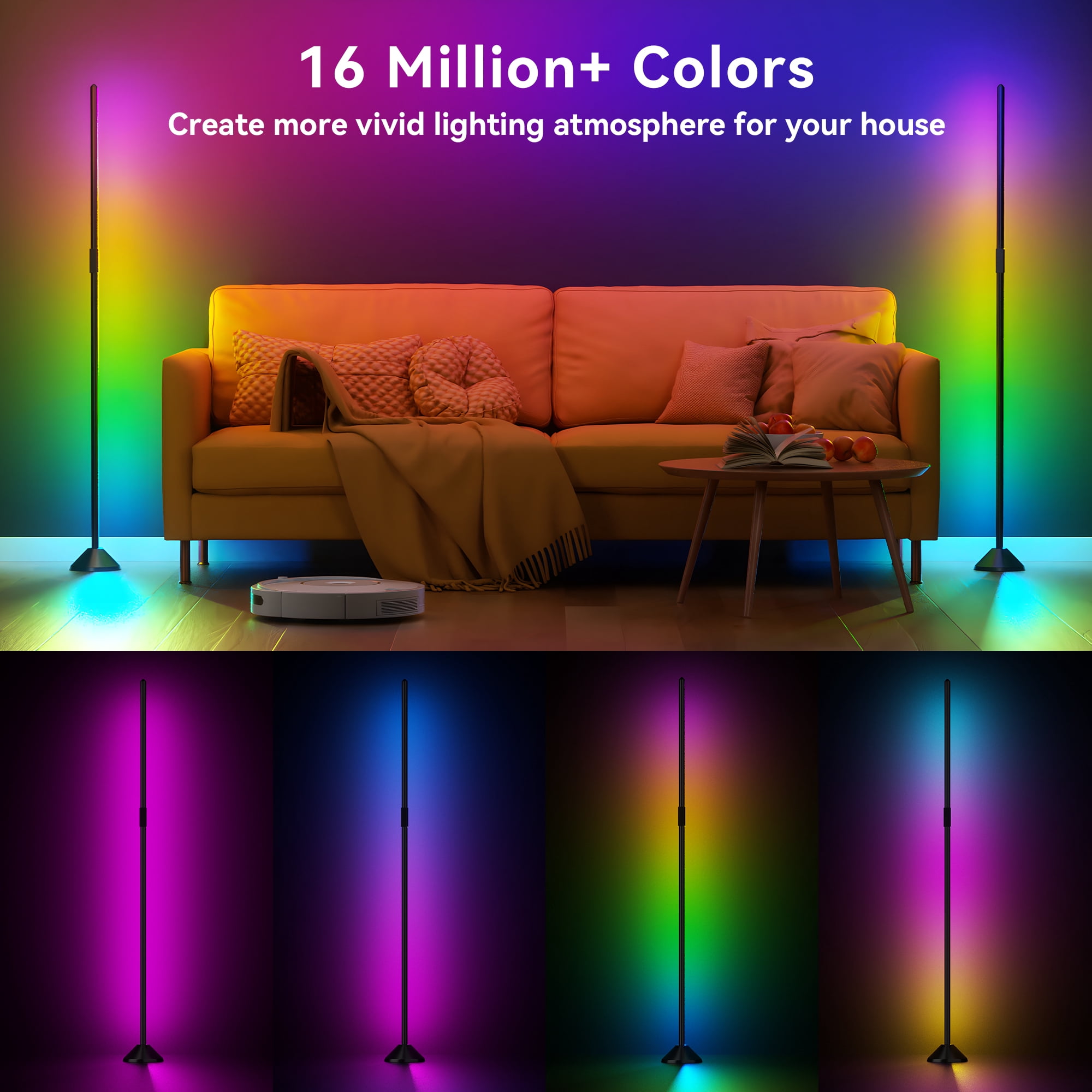 DAYBETTER LED Corner Floor Lamp, Smart WiFi Control, 16 Million Colors, Music Sync, Adjustable Brightness, Iron Base, Triangular Design