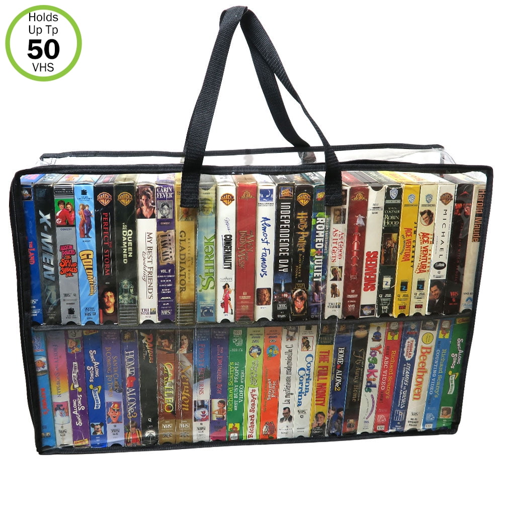 Evelots VHS Storage BagMovie/Video Tape OrganizerHandles50 TotalNo
