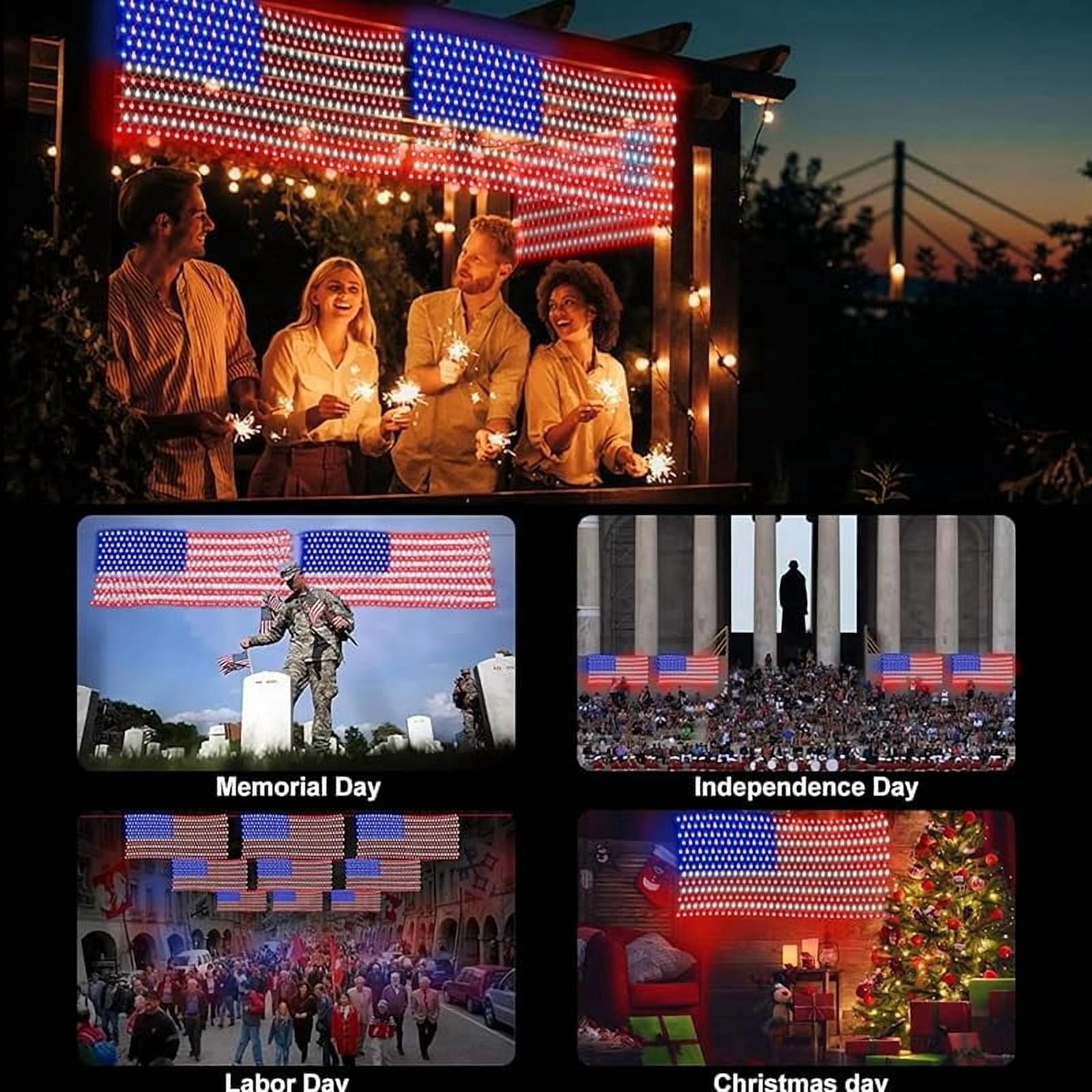 TAPLCVY American Flag 420 LED Net Lights, Independence Day Decorations, Waterproof IP44 Red White Blue Outdoor Mesh Lights for 4th of July Yard Party