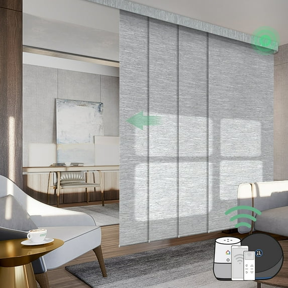 Yoolax Motorized Sliding Panel Track Blind Blackout Smart Vertical Blinds Electric Window Shade with WiFi Hardwire Power Motor for Patio Glass Door(Blackout Foggy Grey,80"W x 84"H)