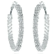 Gemini Women's Silver Plated Swarovski Crystal Big Large Round Hoop Earring Gm008 , Size: 2 inches , Color: Silver