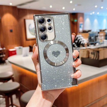Jiahe Cover for iPhone 14 Pro Max, Compatible with MagSafe Case，Slim Plating Bling Glitter Shockproof Gradient Lover Heart Pattern Transparent Case Full Camera Lens Protection Cover, silve