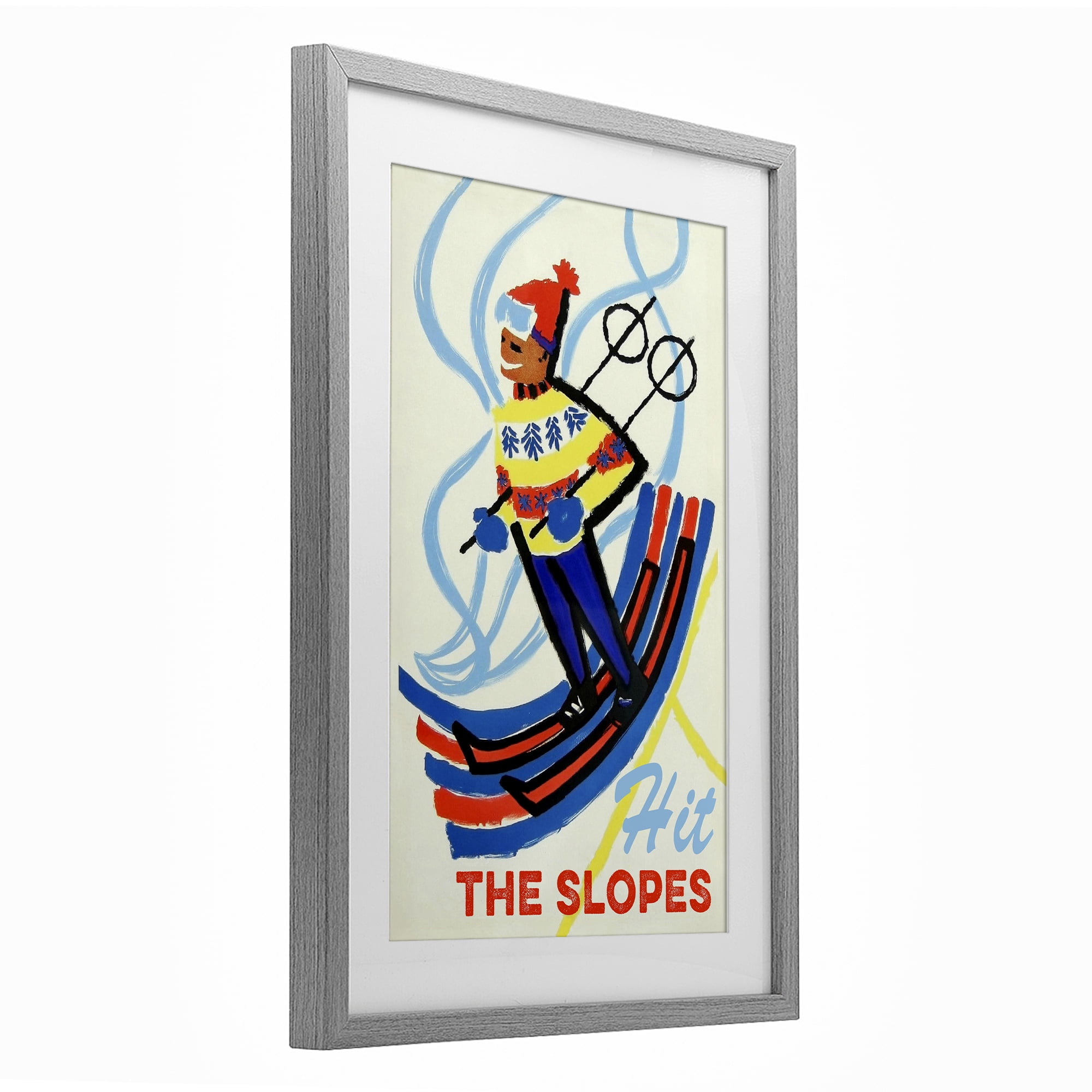Stupell Industries Vintage Hit The Slopes Gray Framed Print Under Glass, design by Grotto Studios