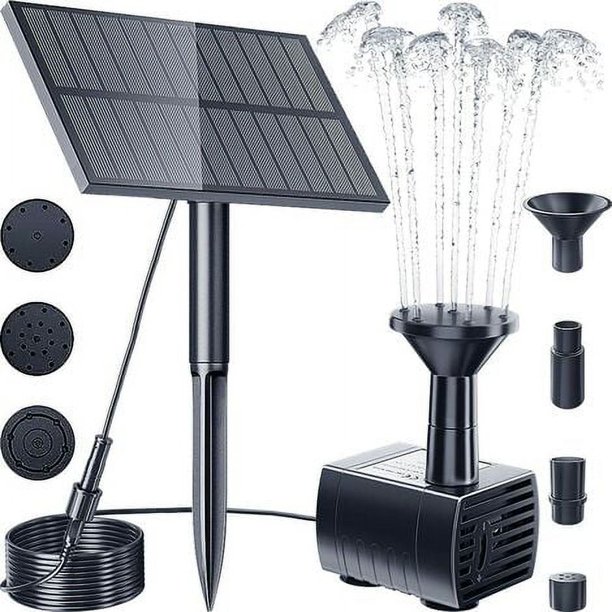 Bomba solar para fuente de agua solar para jardín al aire libre, bomba de estanque con fuente solar mejorada de 1,5 W con estaca, bomba de agua de fuente con energía solar para baño de