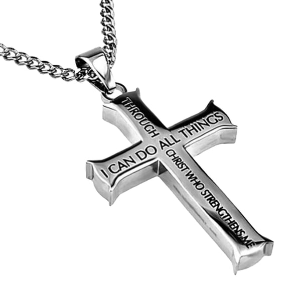 Clearance Under $ 1.09 Stainless Steel Cross Pendant Necklace With Verse Engraving, Jewelry Accessory For Men Women Elegant Decor