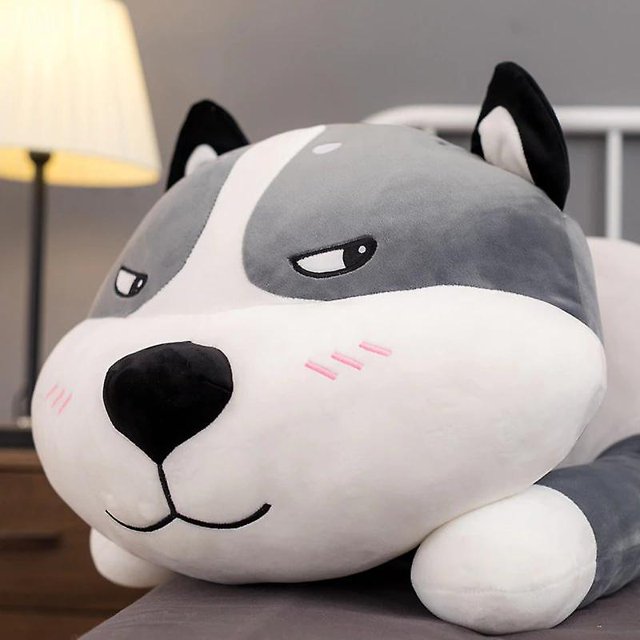 Divertido Husky felpa almohada larga juguetes suave relleno Animal de dibujos animados perro muñeca sofá cama cojín para dormir Ki