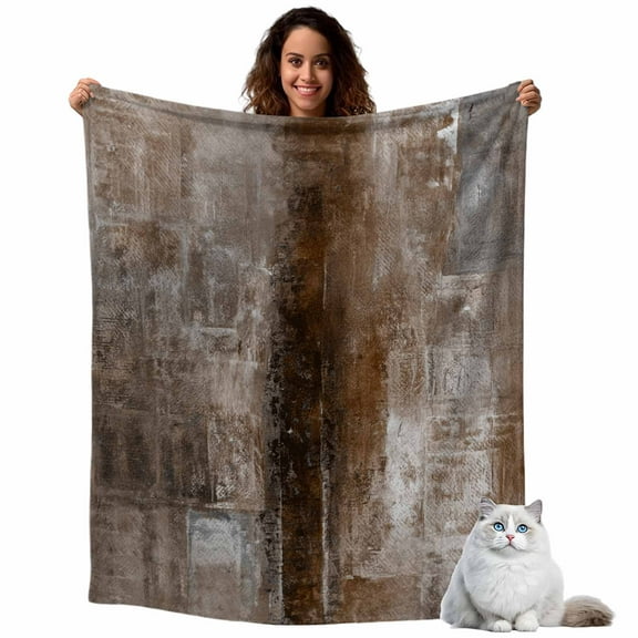 Vintage Brown Mottled Texture Throw Blanket Flannel Fleece Throws, Abstract Graffiti Art Lightweight Super Soft Warm Blankets for Couch Sofa Bed All Season Use, 40x50 in