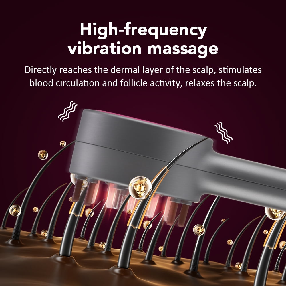 Vibration Massage Comb, Red Light Bian Stone Heating Vibration Massage Brush, Portable Scalp Applicator for Thicker-Looking Hair, Rechargeable Scratcher Massager for Head