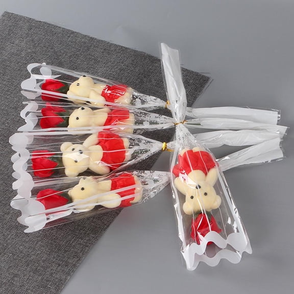 Bear Shaped Rose Flower Bouquet, 17.7 inch, Artificial Flowers for Valentine's Day Gift