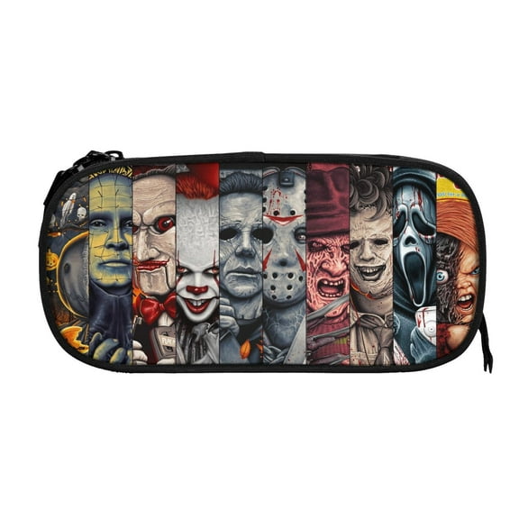 Large Capacity Pencil Box Horror Movie Characters Canvas Pen Case Cosmetic Bag Black