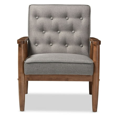 - Baxton Studio Sorrento Mid-Century Retro Modern Grey Fabric Upholstered Wooden Lounge Chair