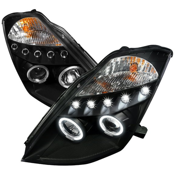 Dual Halo Projector Headlights (Black Housing/Clear Lens) Made for and Compatible with 2003-2005 Nissan 350Z